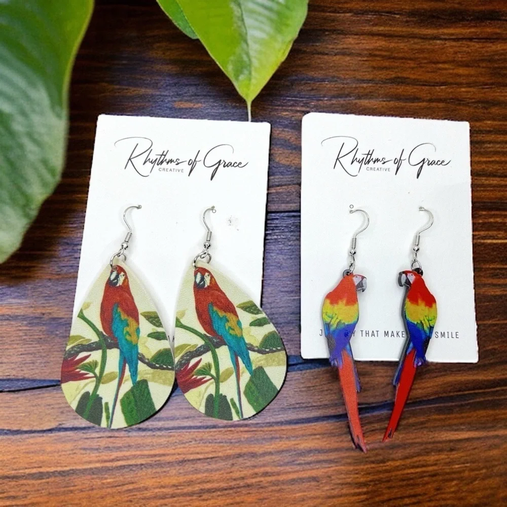 NWT Handmade Parrot Earrings - Tropical Bird Jewelry, Margaritaville Accessories